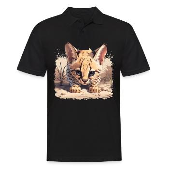 Servale Serval - Männer Poloshirt - Schwarz - Vorne - Kai (181cm)