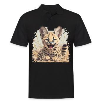 Servale Serval - Männer Poloshirt - Schwarz - Vorne - Kai (181cm)