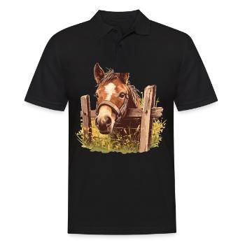 Pferde Pferd - Männer Poloshirt - Schwarz - Vorne - Kai (181cm)