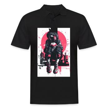 Otaku Streetwear Japon Cyberpunk Techwear Anime - Polo Homme - noir - Devant - Kai (181cm)