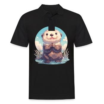 Seeotter - Männer Poloshirt - Schwarz - Vorne - Kai (181cm)