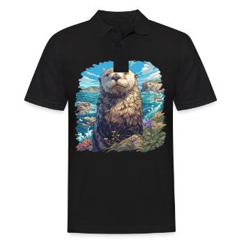 Seeotter - Männer Poloshirt - Schwarz - Vorne - Kai (181cm)