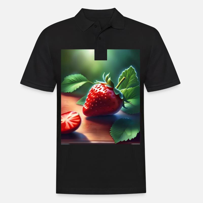 Rote saftige Erdbeere - Männer Poloshirt - Schwarz