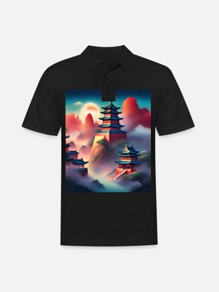 Japanese castles on mountains - Men's Polo Shirt - black