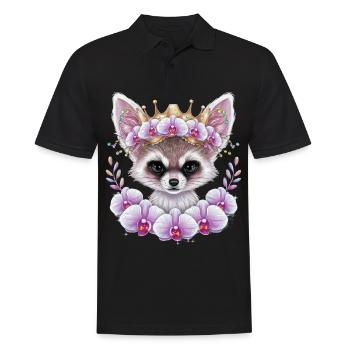 Fennek Wüstenfuchs mit Krone und Orchideen - Männer Poloshirt - Schwarz - Vorne - Kai (181cm)
