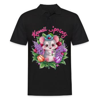 Mouse with cherries and magnificent tulips - Men's Polo Shirt - black - Front - Kai (181cm)