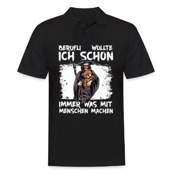 Beruflich wollte ich was mit Menschen Sensenmann - Männer Poloshirt - Schwarz - Vorne - Kai (181cm)