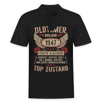 Oldtimer Baujahr 1947 Geboren Jahrgang Geburtstag - Männer Poloshirt - Schwarz - Vorne - Kai (181cm)