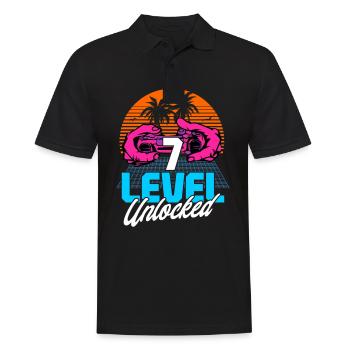 Niveau 7 Débloqué 7ème anniversaire Gamer 80s rétro - Polo Homme - noir - Devant - Kai (181cm)