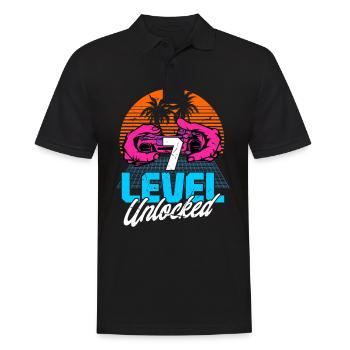 Niveau 7 Débloqué 7ème anniversaire Gamer 80s rétro - Polo Homme - noir - Devant - Kai (181cm)