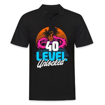 Niveau 40 Débloqué 40th Birthday Gamer 80s rétro - Polo Homme - noir - Devant - Kai (181cm)