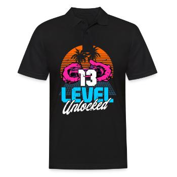 Niveau 13 Débloqué 13th Birthday Gamer 80s rétro - Polo Homme - noir - Devant - Kai (181cm)