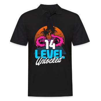 Level 14 Unlocked 14th Birthday Gamer 80s retro - Men's Polo Shirt - black - Front - Kai (181cm)