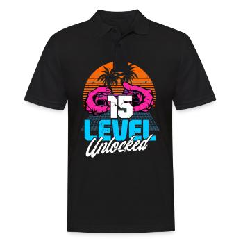 Level 15 Unlocked 15th Birthday Gamer 80s retro - Men's Polo Shirt - black - Front - Kai (181cm)