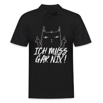 Ich muss gar nix Katze Mittelfinger lustig - Männer Poloshirt - Schwarz - Vorne - Kai (181cm)