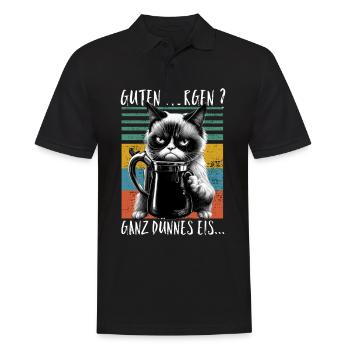 Guten Morgen Ganz dünnes Eis - Katze - Männer Poloshirt - Schwarz - Vorne - Kai (181cm)