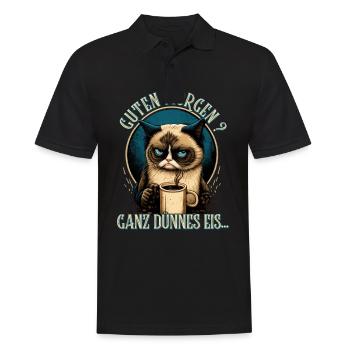 Guten Morgen Ganz dünnes Eis - Katze - Männer Poloshirt - Schwarz - Vorne - Kai (181cm)