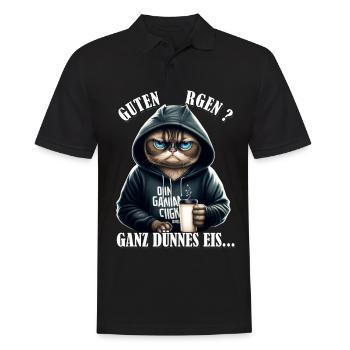 Guten Morgen Ganz dünnes Eis - Katze - Männer Poloshirt - Schwarz - Vorne - Kai (181cm)
