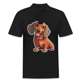 Dackel Teckel Hund Rasse Illustration Welpe Bild - Männer Poloshirt - Schwarz - Vorne - Kai (181cm)