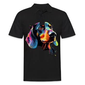 Dackel Hund Teckel Watercolor Art Hundekopf - Männer Poloshirt - Schwarz - Vorne - Kai (181cm)