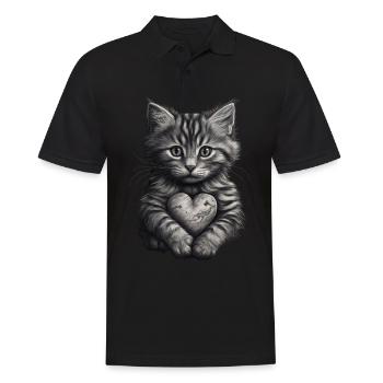 Süße Katze mit Herz für Katzenliebhaber Liebe - Männer Poloshirt - Schwarz - Vorne - Kai (181cm)