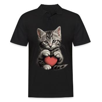 Chat mignon avec cœur pour les amoureux des chats aiment bébé - Polo Homme - noir - Devant - Kai (181cm)