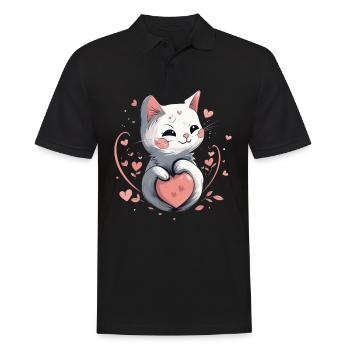 Süße Katze mit Herz für Katzenliebhaber Liebe Baby - Männer Poloshirt - Schwarz - Vorne - Kai (181cm)