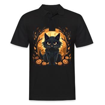 Katzen Halloween Kürbis Katzen Liebhaber - Männer Poloshirt - Schwarz - Vorne - Kai (181cm)
