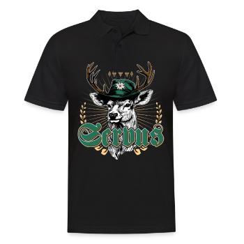 Servus Bayern Dialekt Tracht Trachtenshirt Herren - Männer Poloshirt - Schwarz - Vorne - Kai (181cm)