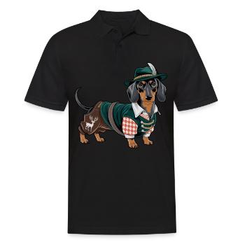 Teckel bavarois Chemise rouge blanche Costume traditionnel Bavière - Polo Homme - noir - Devant - Kai (181cm)