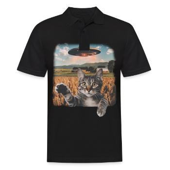 Lustige Ängstliche Katze Selfie UFO Alien - Männer Poloshirt - Schwarz - Vorne - Kai (181cm)