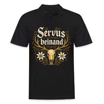 Servus beinand Lederhosn Tracht Bayern Volksfest - Männer Poloshirt - Schwarz - Vorne - Kai (181cm)