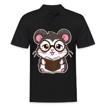 Mignon hamster kawaii avec livre et lunettes de lecture - Polo Homme - noir - Devant - Kai (181cm)