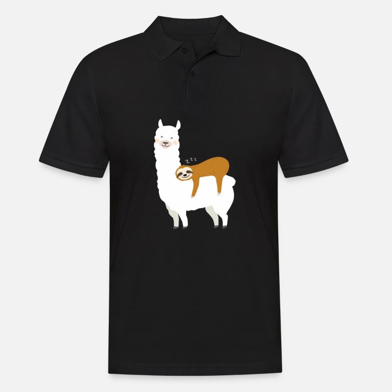 Alpaca with sloth - Men's Polo Shirt - black