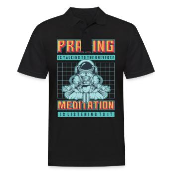 Cosmos - Praying - Meditation - Männer Poloshirt - Schwarz - Vorne - Kai (181cm)