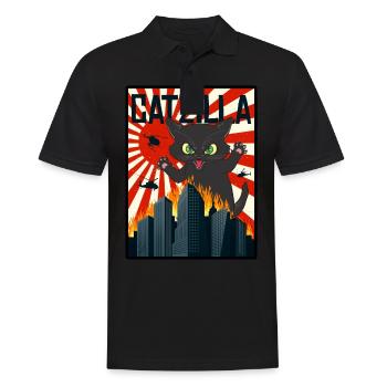 Catzilla I chat chats chat noir chatons - Polo Homme - noir - Devant - Kai (181cm)