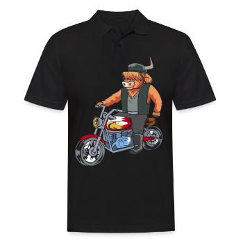Hochlandrind Highland bovins vache motard moto - Polo Homme - noir - Devant - Kai (181cm)