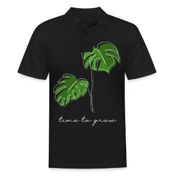 Monstera, Lineart, plant, Pflanze, Leaf, Minimal - Männer Poloshirt - Schwarz - Vorne - Kai (181cm)