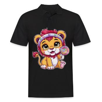 Mignon lion kawaii avec des bonbons - Polo Homme - noir - Devant - Kai (181cm)