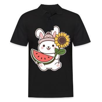 Kawaii Hase mit Sonnenblume und Wassermelone - Männer Poloshirt - Schwarz - Vorne - Kai (181cm)
