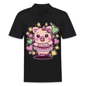 Cochon de dessin animé kawaii avec des cœurs et des étoiles - Polo Homme - noir - Devant - Kai (181cm)