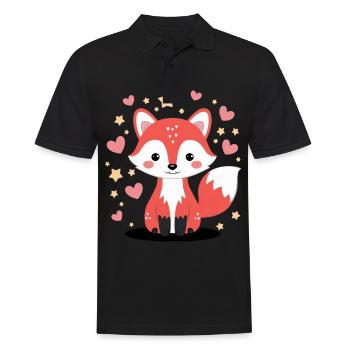 Kawaii Fuchs mit herzen und Sternen - Männer Poloshirt - Schwarz - Vorne - Kai (181cm)