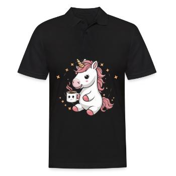 Kawaii unicorn drinking cocoa - Men's Polo Shirt - black - Front - Kai (181cm)