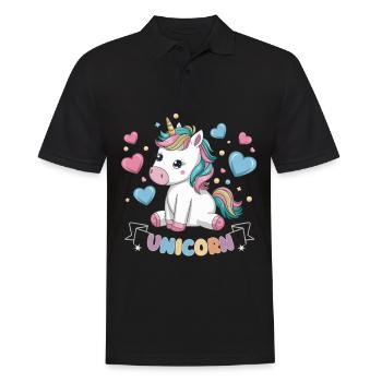 Licorne Kawaii mignonne avec des cœurs - Polo Homme - noir - Devant - Kai (181cm)