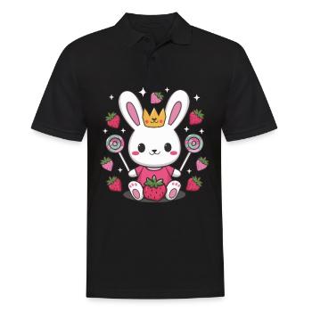 Süßer Kawaii Hase mit Erdbeeren und Süßigkeiten - Männer Poloshirt - Schwarz - Vorne - Kai (181cm)
