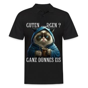 Guten Morgen Ganz dünnes Eis - Katze - Männer Poloshirt - Schwarz - Vorne - Kai (181cm)