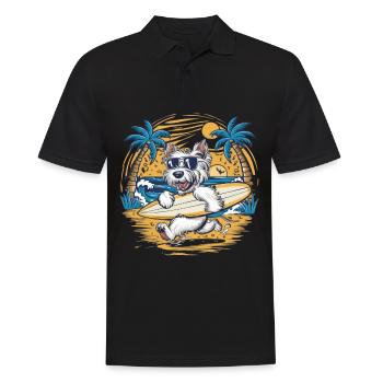 West Highland White Terrier am Strand - Männer Poloshirt - Schwarz - Vorne - Kai (181cm)
