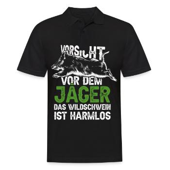 Vorsicht Jäger Jagd Wildschwein Wildschweinjagd - Männer Poloshirt - Schwarz - Vorne - Kai (181cm)