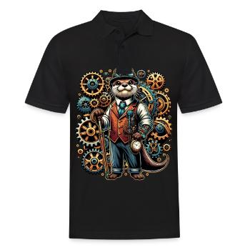 Motif steampunk avec loutre et engrenages - Polo Homme - noir - Devant - Kai (181cm)