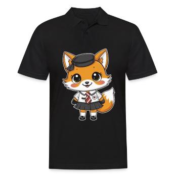 Kawaii Fuchs mit traditioneller Schuluniform - Männer Poloshirt - Schwarz - Vorne - Kai (181cm)